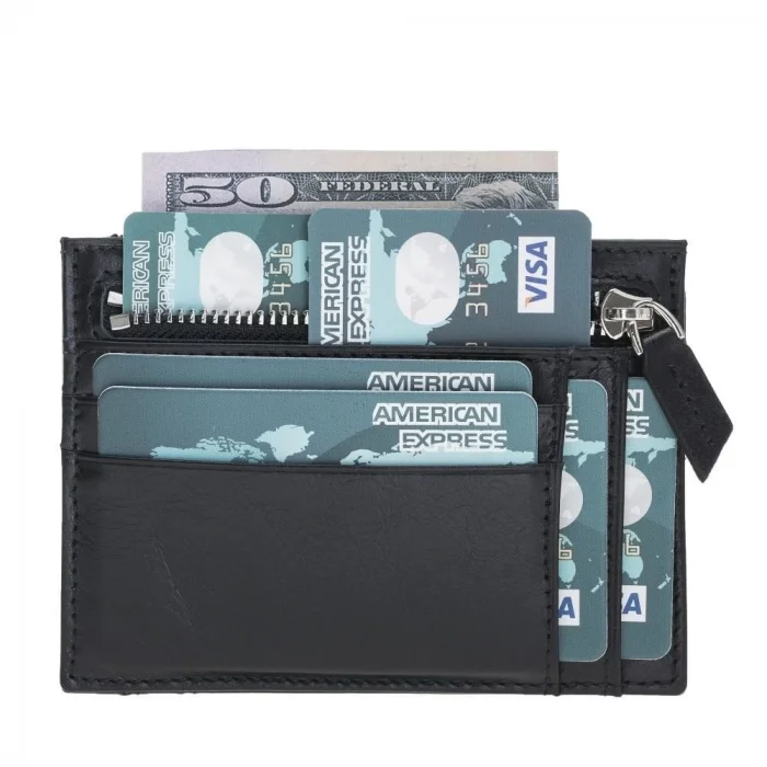  Zip Deri Fermuarlı Kartlık ZPCH RST1 Siyah