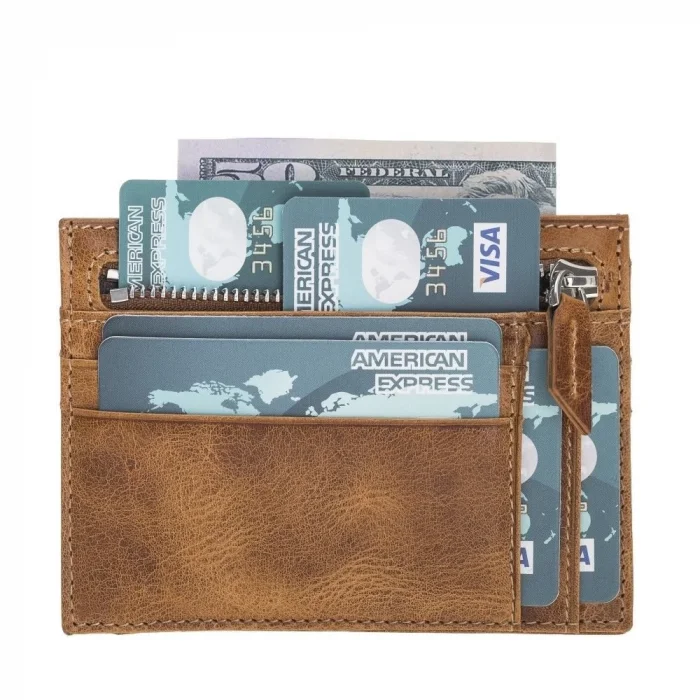  Zip Deri Fermuarlı Kartlık ZPCH V18 Taba