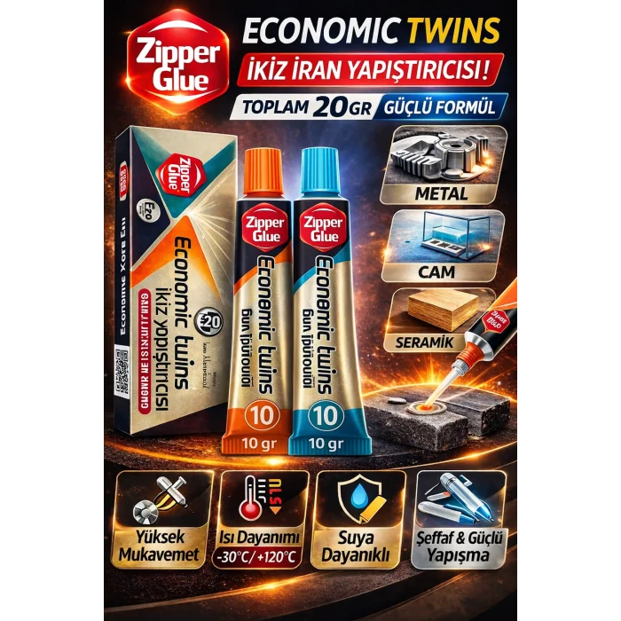 BUĞZ Zipper Glue İkiz İran Yapıştırıcısı 20 Gr A+B Ekonomik Twins Güçlü Metal Plastik Cam Seramik Yapıştırıcı 1 Kutu