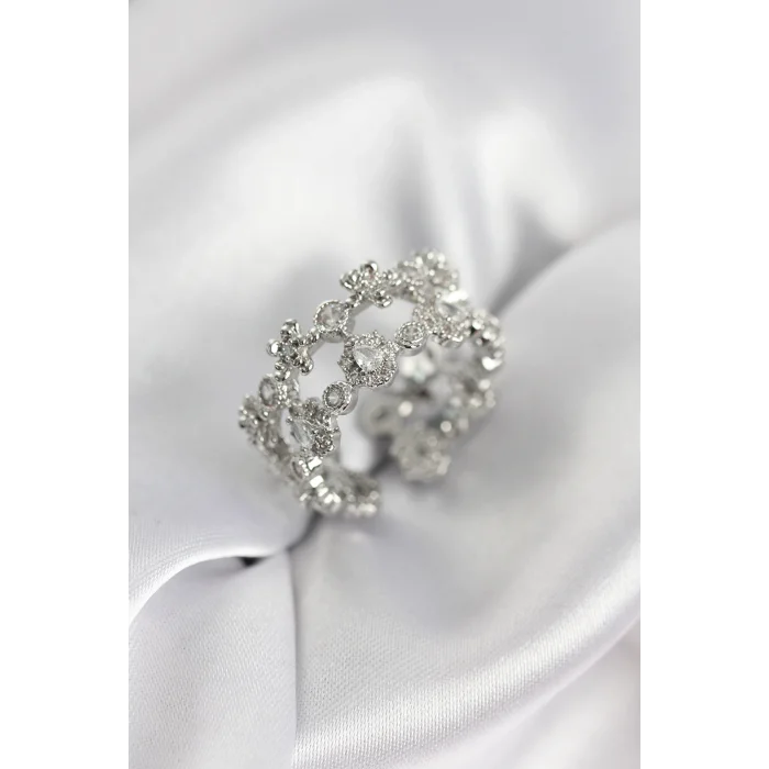 BUĞZ Zirkon Taşlı 2li Model Gümüş Renk Kadın Yüzük