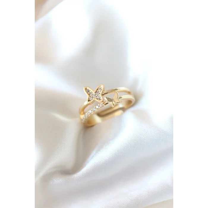 BUĞZ Zirkon Taşlı Altın Kaplama Kelebek Kadın Yüzük