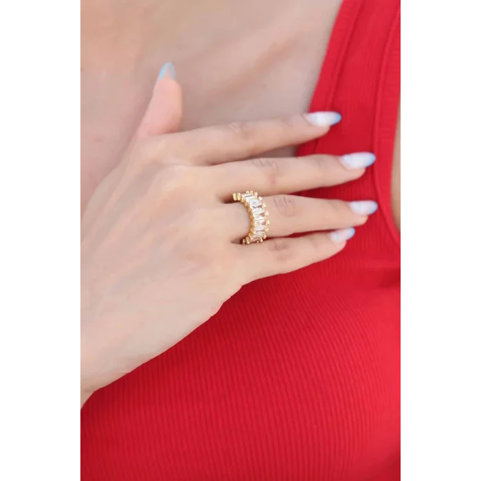 BUĞZ Zirkon Taşlı Baget Gold Renk Kadın Yüzük