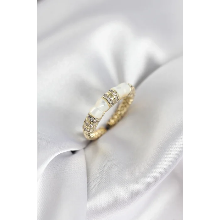 BUĞZ Zirkon Taşlı Kemik Model Gold Renk Kadın Yüzük