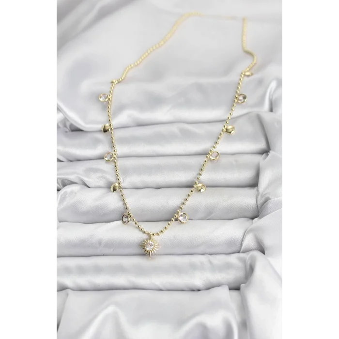 BUĞZ Zirkon Taşlı Kutup Yıldızı Model Pirinç Gold Renk Kadın Kolye
