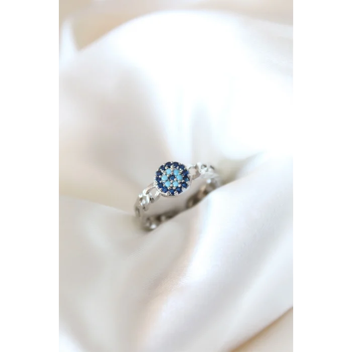 BUĞZ Zirkon Taşlı Nazarlı Gümüş Kaplama Kadın Yüzük