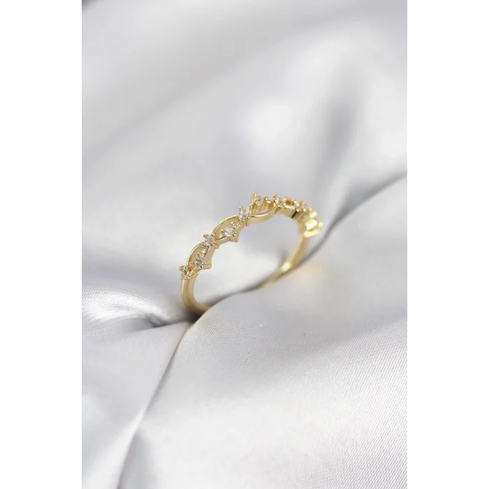 BUĞZ Zirkon Taşlı Pirinç Gold Renk Kadın Yüzük