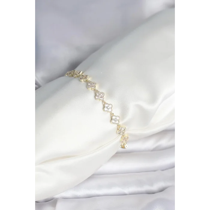 BUĞZ Zirkon Taşlı Pirinç Yonca Model Bileklik