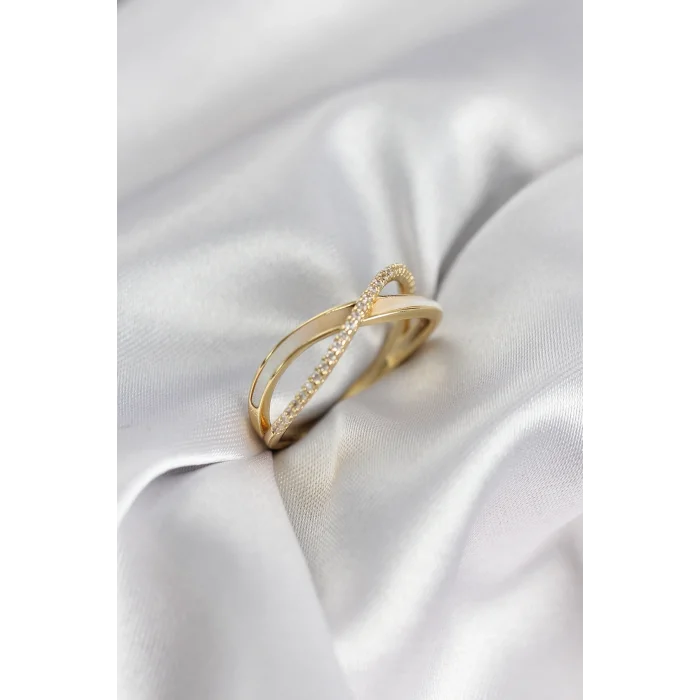 BUĞZ Zirkon Taşlı Sarmal Sedefli Gold Renk Kadın Yüzük