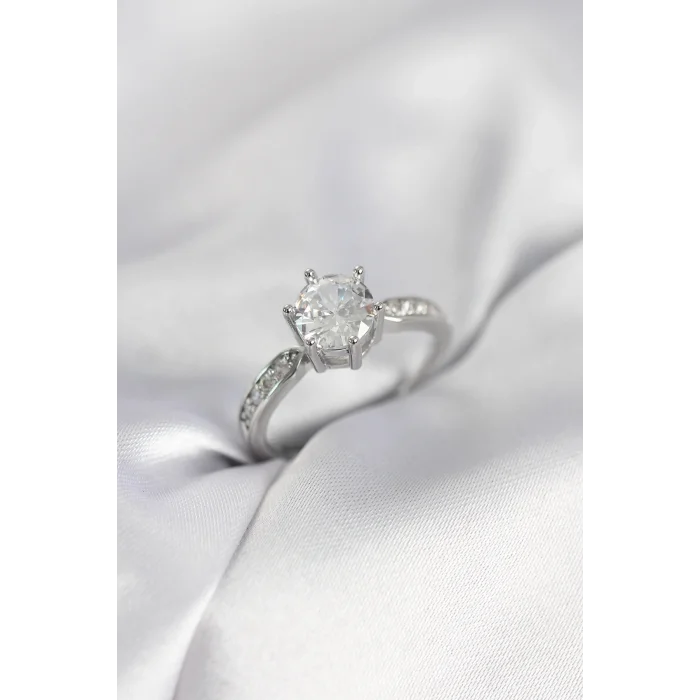 BUĞZ Zirkon Taşlı Tek Taş Model Gümüş Renk Kadın Yüzük