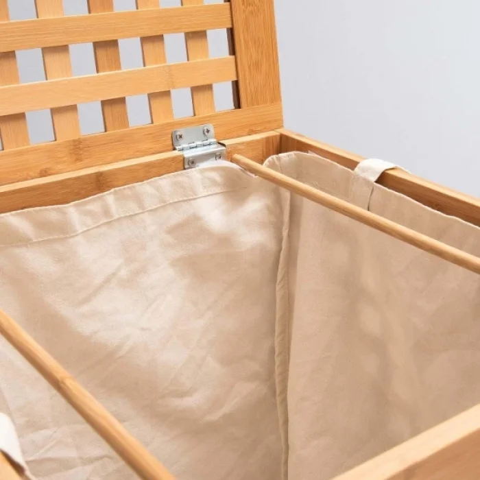 Büyük Boy Ahşap Bambu Kirli Sepeti 45x45x62