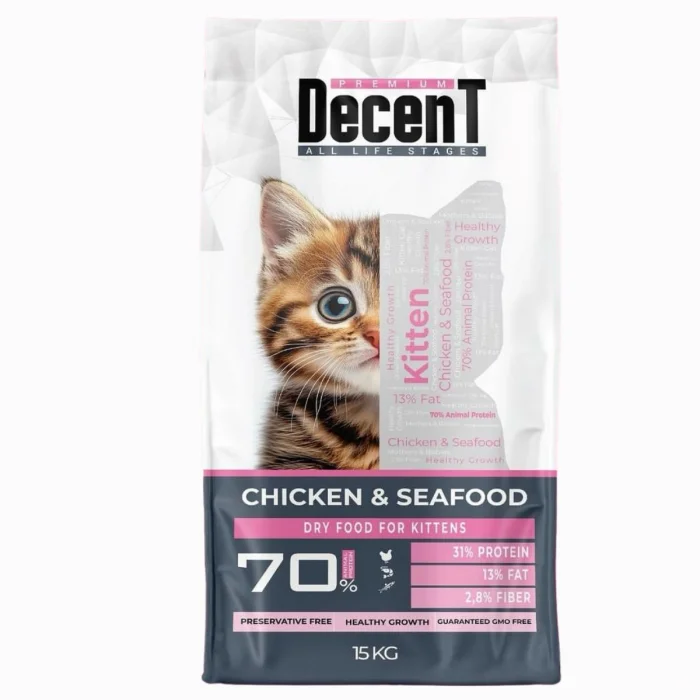 Decent Kitten Tavuklu ve Balıklı Yavru Kedi Maması 15 kg