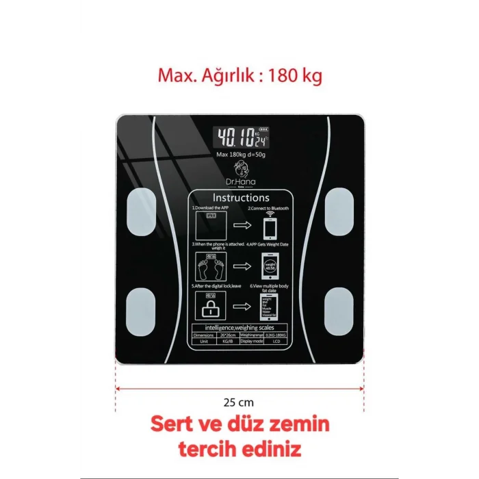 Dijital Baskül Yağ Su Kas Vücut Kitle Endeksi Kilo Ölçer Tartı