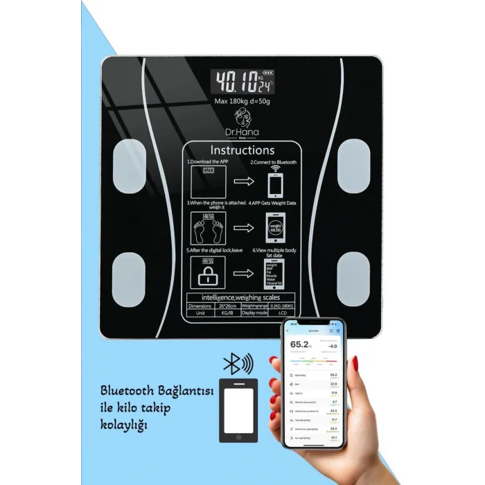 Dijital Baskül Yağ Su Kas Vücut Kitle Endeksi Kilo Ölçer Tartı