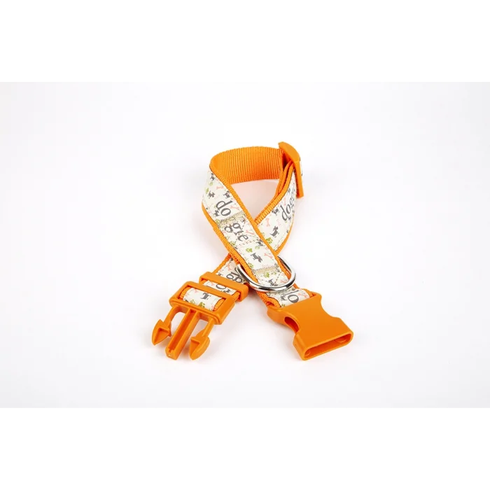 Doggie Desenli Süslü Dokuma Köpek Boyun Tasması 1,5 x 25-40 cm Turuncu