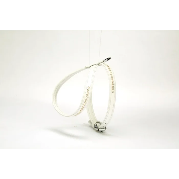 Doggie Flotter Swarovski Taşlı Deri Köpek Göğüs Tasması 1,2 x 29-40 cm Beyaz