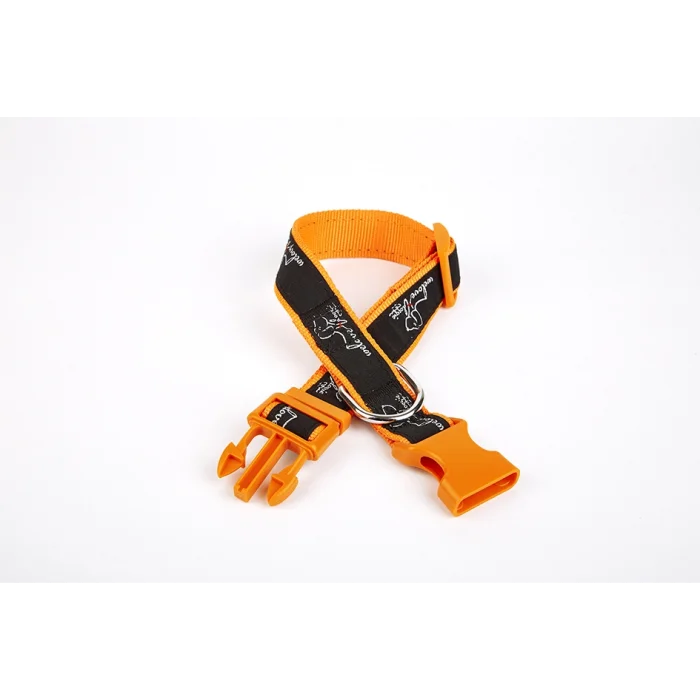 Doggie Köpek Desenli Dokuma Köpek Boyun Tasması 3 cm x 36-60 cm Turuncu