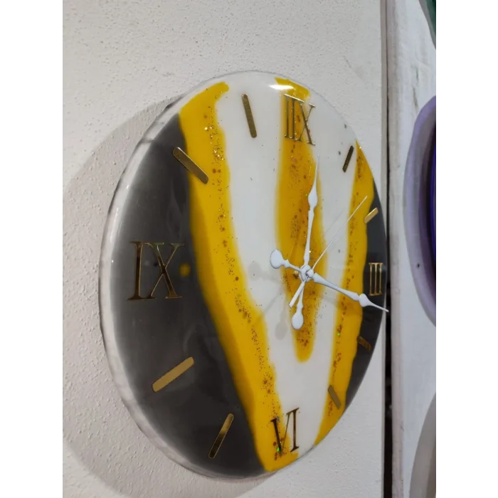 Epoksi Duvar Saati 33 cm Roma Rakamlı Altın Nehir Desenli Ultra Sessiz