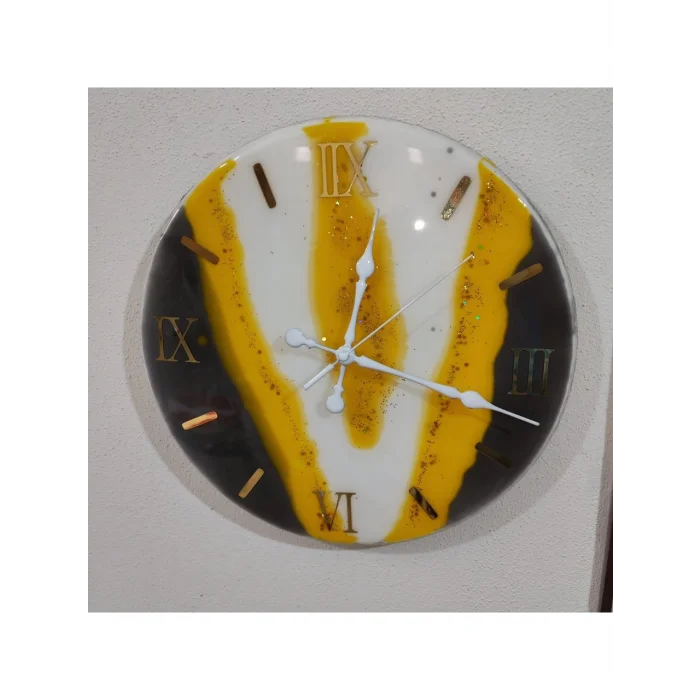 Epoksi Duvar Saati 33 cm Roma Rakamlı Altın Nehir Desenli Ultra Sessiz