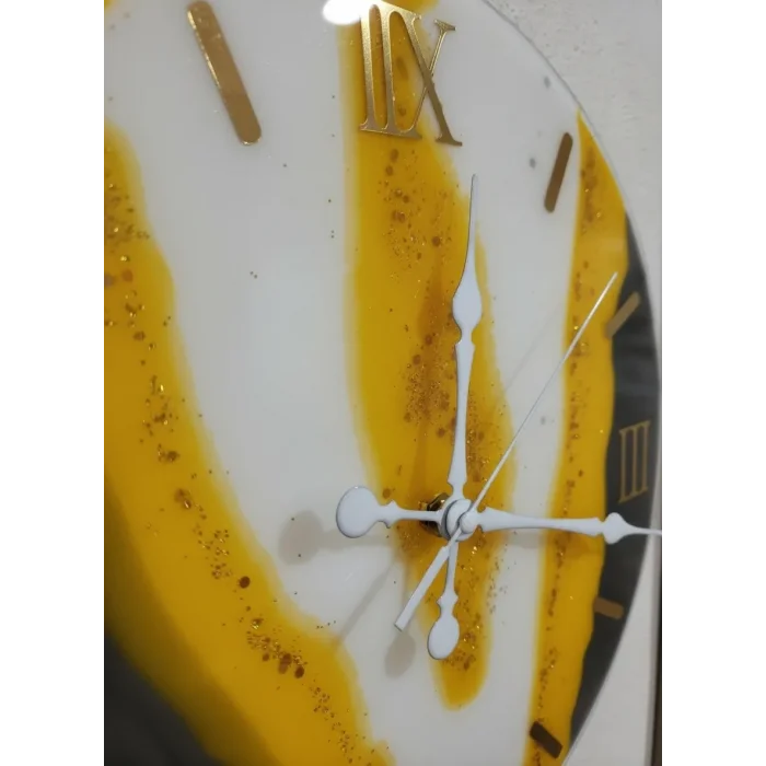 Epoksi Duvar Saati 33 cm Roma Rakamlı Altın Nehir Desenli Ultra Sessiz