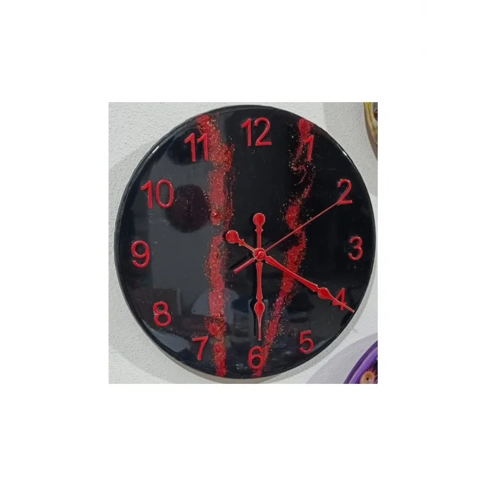 Epoksi Duvar Saati 33 cm - Studiolevib Daire Şekil Handmade Sessiz Pilli Özel Dizayn