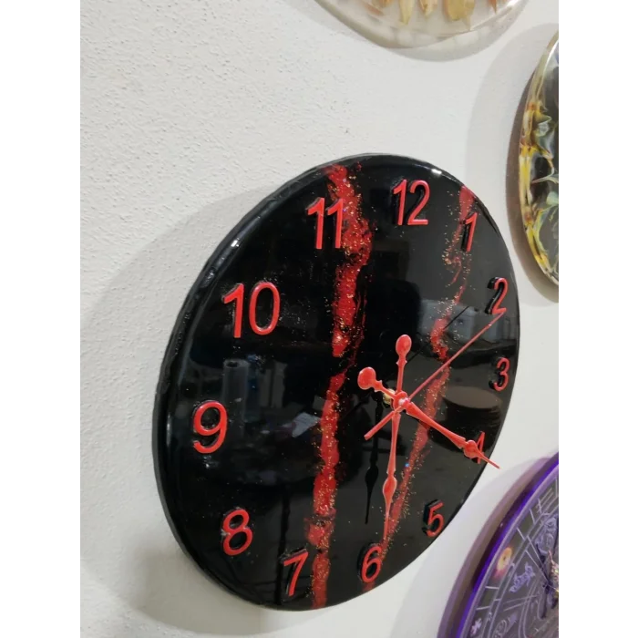 Epoksi Duvar Saati 33 cm - Studiolevib Daire Şekil Handmade Sessiz Pilli Özel Dizayn