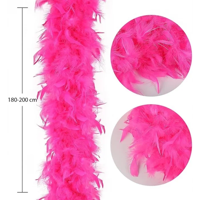 Fuşya Renk Kabarık Kalın Otriş Boa Tüy 6 cm Genişlik 180-200 cm Uzunluk