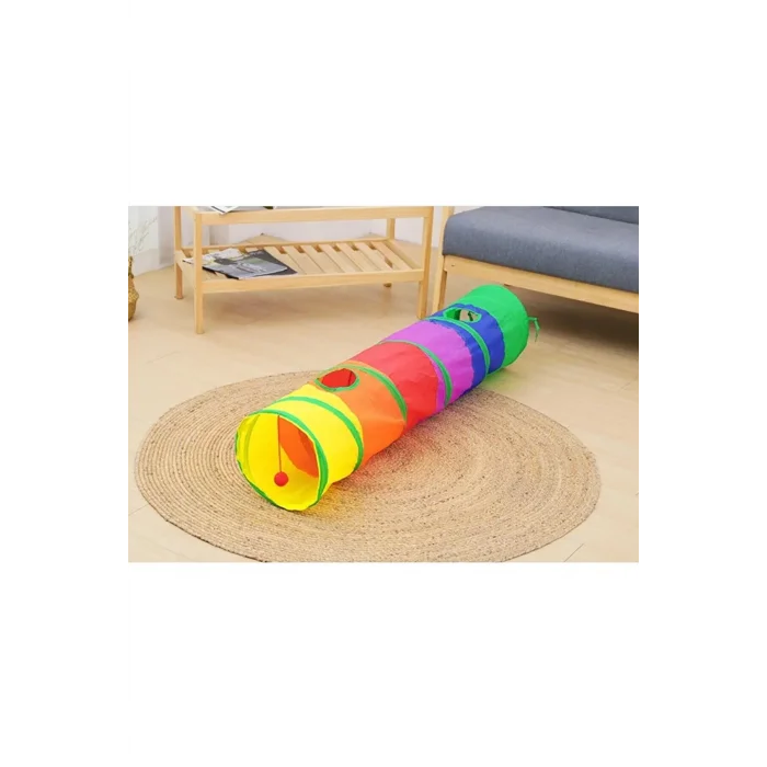 Gökkuşağı Desenli  Kedi Oyun Tüneli, Katlanabilir 125 cm