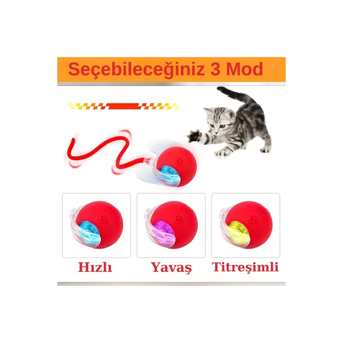 Hareketli Şarjlı Işıklı 360 Derece Dönen Akıllı Oyun Topu Kuyruklu İnteraktif Kedi Köpek Oyun Topu