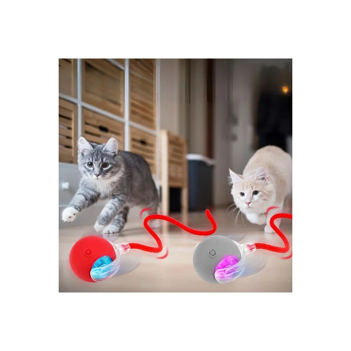 Hareketli Şarjlı Işıklı 360 Derece Dönen Akıllı Oyun Topu Kuyruklu İnteraktif Kedi Köpek Oyun Topu