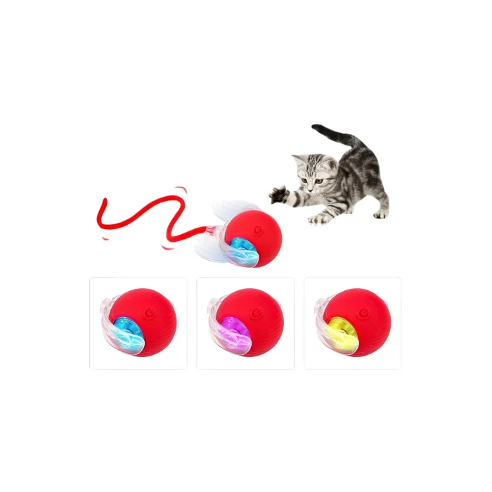 Hareketli Şarjlı Işıklı 360 Derece Dönen Akıllı Oyun Topu Kuyruklu İnteraktif Kedi Köpek Oyun Topu