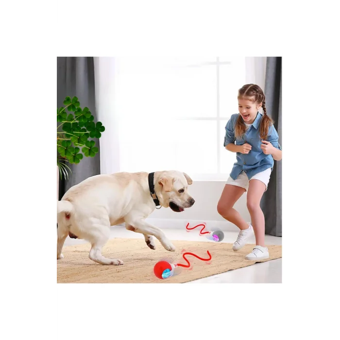 Hareketli Şarjlı Işıklı 360 Derece Dönen Akıllı Oyun Topu Kuyruklu İnteraktif Kedi Köpek Oyun Topu