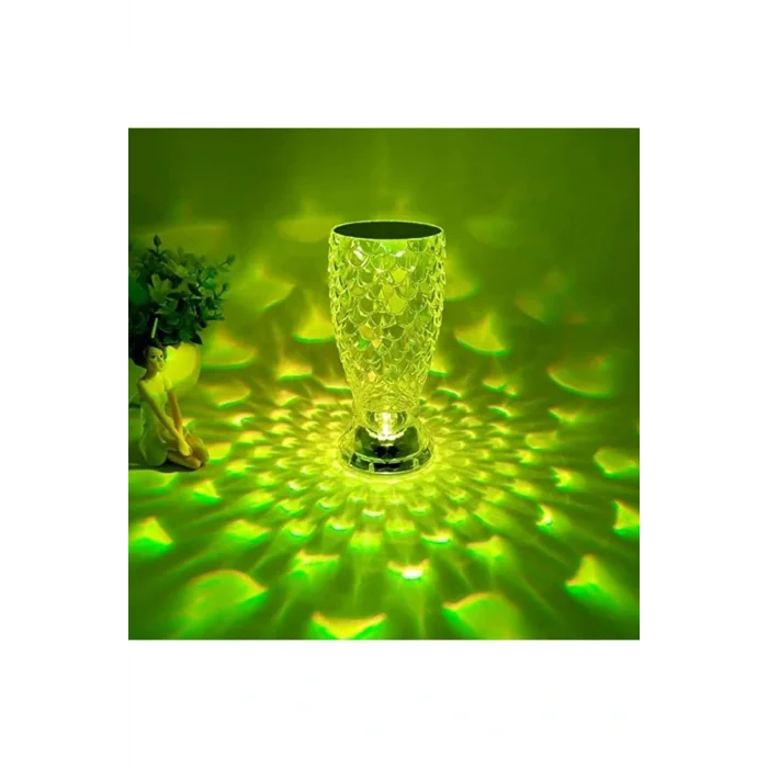 Genel Ürün Balık Süzgeç Model USB Şarjlı Dokunmatik Kumandalı 16 Farklı Işık Modlu Masa Üstü Kristal Ak