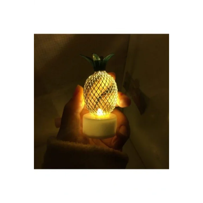Lamba 2li Metal Ananas Ve Kaktüs Model Mini Gece Ve Masa Dekor Lambası Pilli