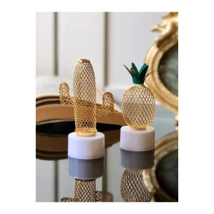 Lamba 2li Metal Ananas Ve Kaktüs Model Mini Gece Ve Masa Dekor Lambası Pilli