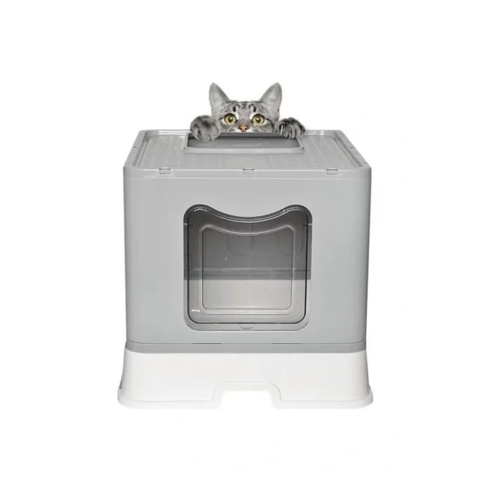 Genel Ürün CexCat Lüx Katlanabilir Çekmeceli Dışarı Kum Çıkmayan Kapalı Kedi Tuvaleti Gri 50-40-38cm