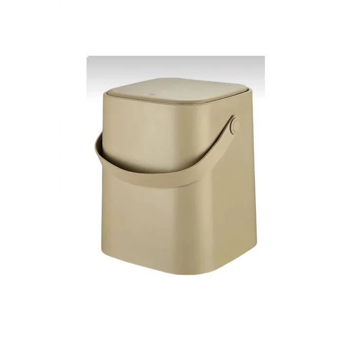 Genel Ürün 8 Lt Click Kapaklı Tutma Saplı Iç Kovalı Tezgah Üst Mutfak Çöp Kovası - Latte (büyük Boy)