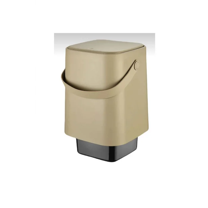 Genel Ürün 8 Lt Click Kapaklı Tutma Saplı Iç Kovalı Tezgah Üst Mutfak Çöp Kovası - Latte (büyük Boy)