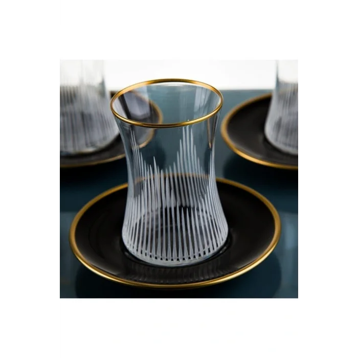 Genel Ürün Dremglass6 Kişilk 12 Parca Cay Takımi Siyah Pramıt Soft Gold