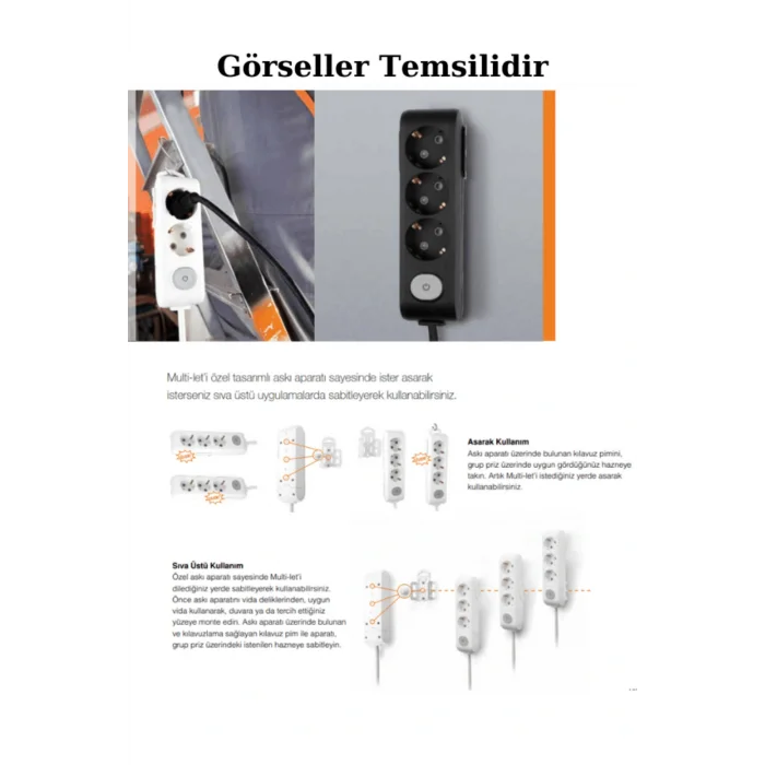 Genel Ürün (6Lı) Altılı Priz Topraklı Anahtarlı Kablolu (3x1,5 TTR) 15 (On Beş) Metre