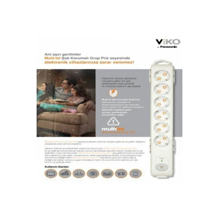 Genel Ürün Multi-let Anahtarlı Akım Şok Korumalı Grup Priz - 1,5 Metre Kablolu
