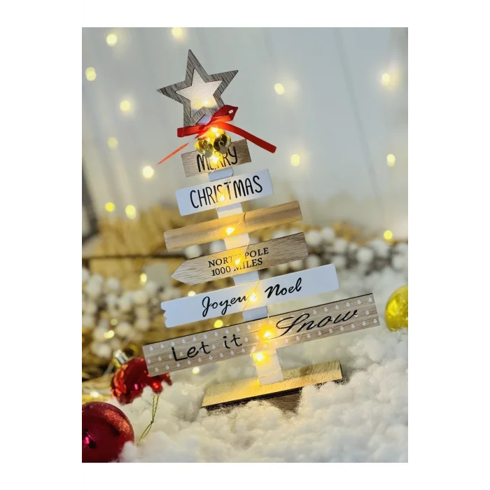 Genel Ürün Led Işıklı Ahşap Dekoratif Yılbaşı Çam Ağacı 30 cm