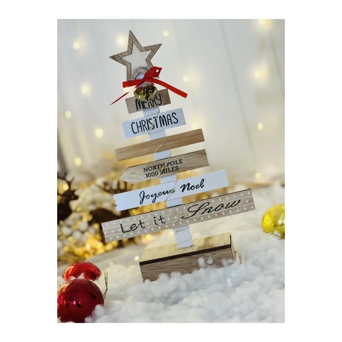 Genel Ürün Led Işıklı Ahşap Dekoratif Yılbaşı Çam Ağacı 30 cm