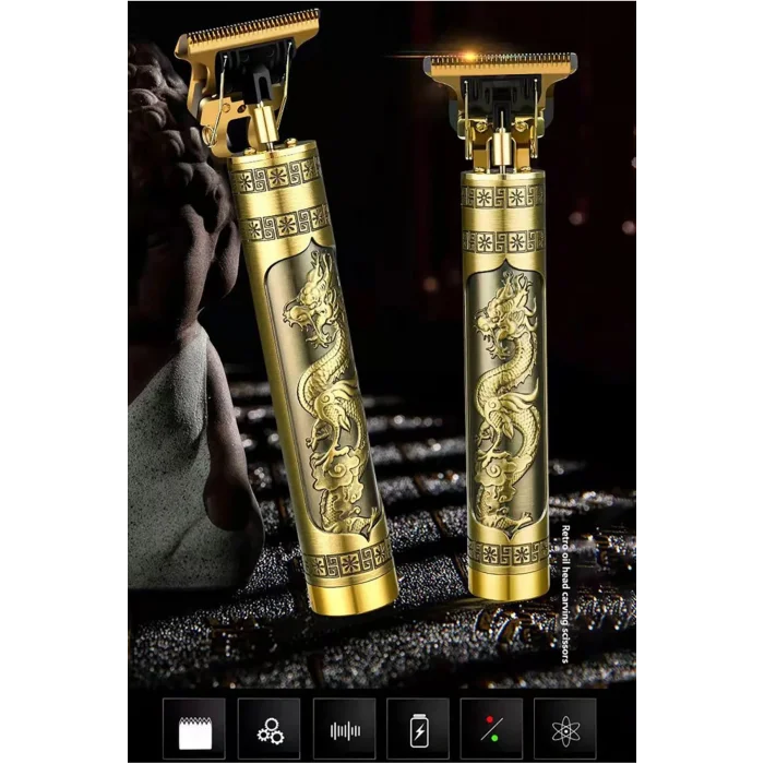 Genel Ürün Vıntage T9 Şarjlı Şık Tasarımlı Metal Gövdeli Altın Kol Bacak Yanak Vucüt Saç Sakal Kesme Makinesi