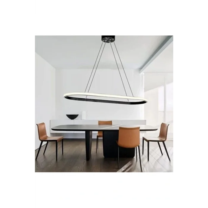 Genel Ürün Siyah Elips Tekli Led Avize Beyaz Işık Yemek Masası