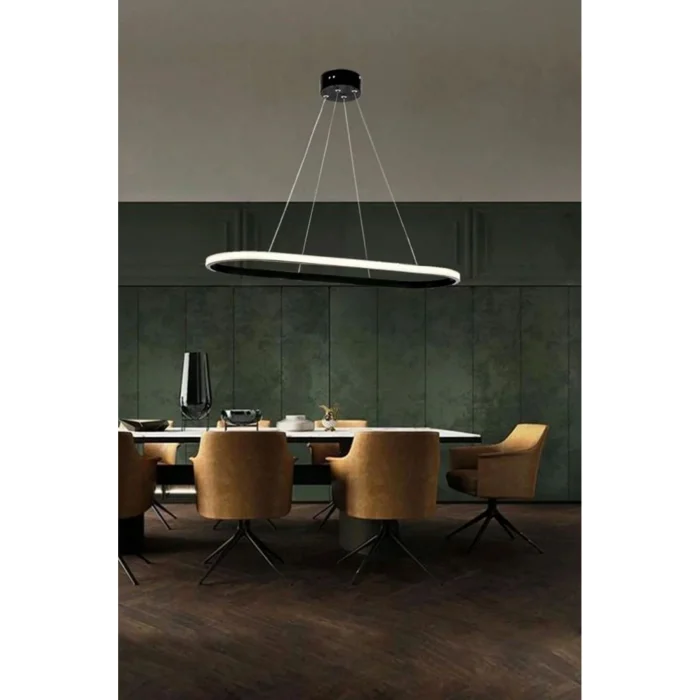 Genel Ürün Siyah Elips Tekli Led Avize Beyaz Işık Yemek Masası