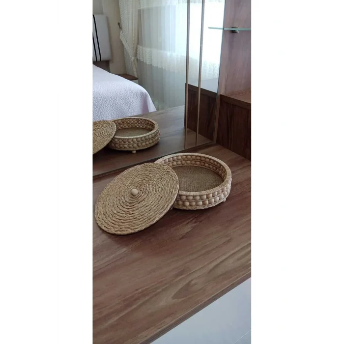 Genel Ürün Jüt Hasır Kapaklı Sepet ,El Dokuma, Çok Amaçlı Sepet,Yatak Odası Banyo Ve Mutfak Dekor