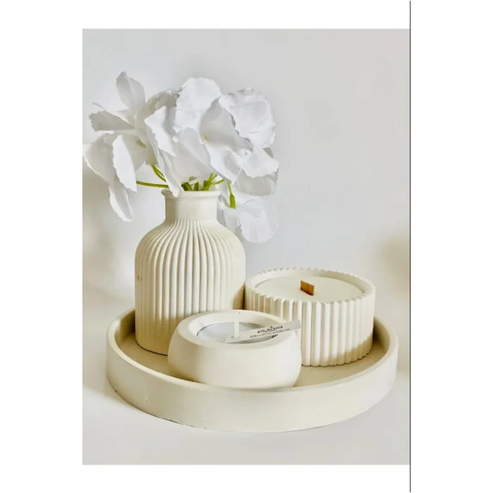 Genel Ürün Beyaz Vazo Oval Tepsi / Kutuda Mum Ve Tealight Mumluk Dekorasyon Seti.