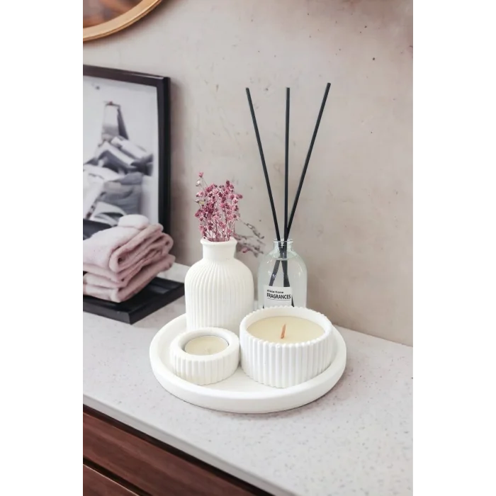 Genel Ürün Dekoratif Minyatür Çizgili Vazo Fresh Soft Koku Mumlu Set (TEALİGHT MUM DAHİL DEĞİLDİR)