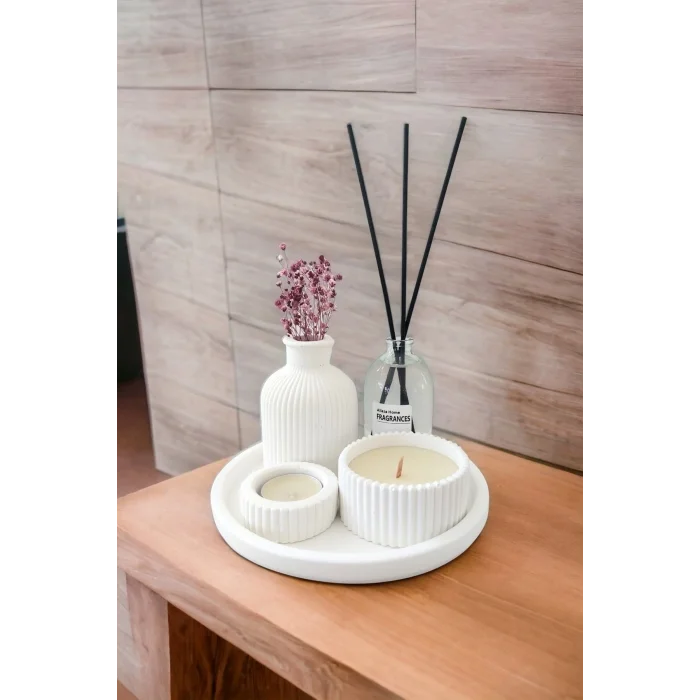 Genel Ürün Dekoratif Minyatür Çizgili Vazo Fresh Soft Koku Mumlu Set (TEALİGHT MUM DAHİL DEĞİLDİR)