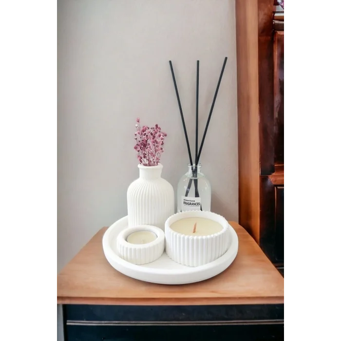 Genel Ürün Dekoratif Minyatür Çizgili Vazo Fresh Soft Koku Mumlu Set (TEALİGHT MUM DAHİL DEĞİLDİR)
